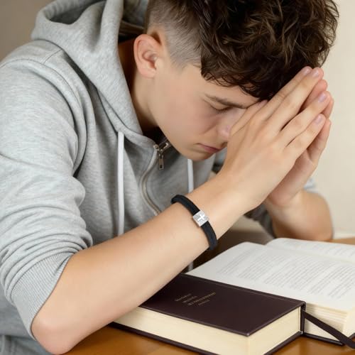 MEALGUET Christian Gifts Cross Bracelet for Boys : Adjustable Black Rope Faith Cross Bracelets for 6 8 10 12 14 16 Years Age Teenage Young Boy Son, Religious Jewelry Gift Ideas for Easter Baptism - style: Joshua 1 9