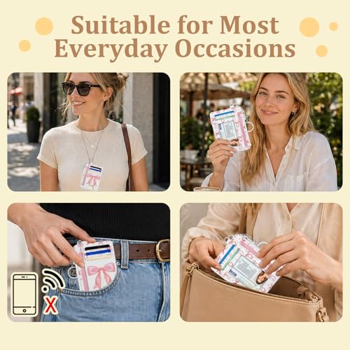 Pink Bow Credit Card Holder Wallet, Slim RFID Blocking Card Case - color: Bow