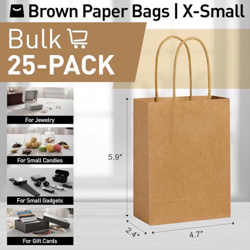 SUNCOLOR 25 Pieces 6" Mini Goodie Bags Brown Small Gift Bags with Handle for Party Favor Bags (Brown) - color: Brown
