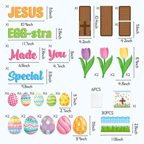 CY2SIDE 85PCS Jesus Made you EGG-stra Special Cutouts for Bulletin Board Border Set Spring Eggs Cutout Name Tag Christian Cross Church Theme Trim Border Religious Sunday Classroom Bulletin Board Decor - style: Easter Egg