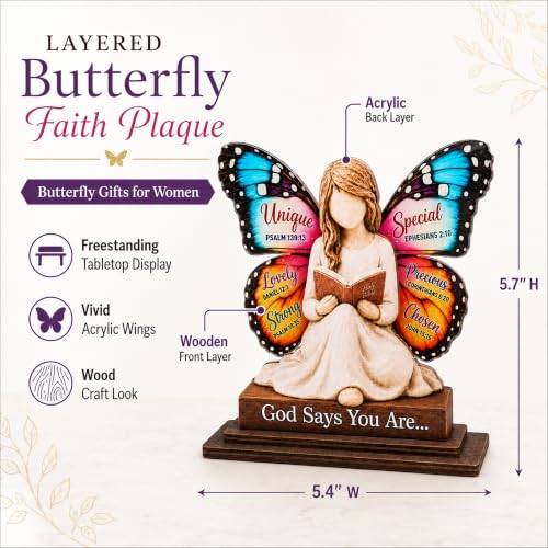 Christian Gifts for Women, God Says You Are Butterfly Decor Desk Plaque - color: kat-k- butterfly-plque