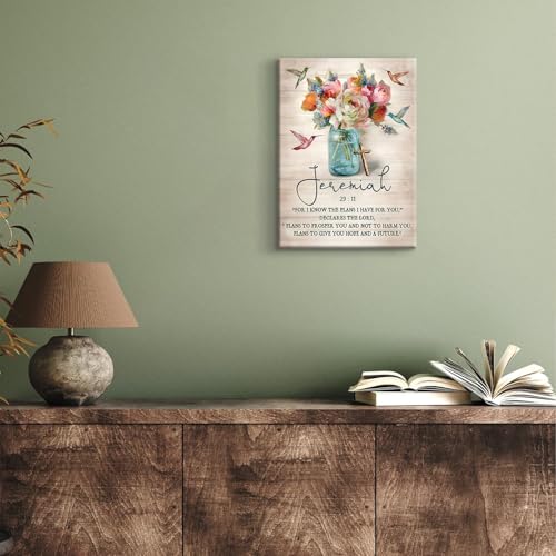 DCMVJHZV Scripture Canvas Wall Art Christian Wall Decor Jeremiah Bible Verse Painting Print Colour Religious Farmhouse Hummingbird Picture Church Living Room Biblical Art Ready to Hang(12"x16") - color: Colourful Flower Canvas, size: 16"L x 12"W