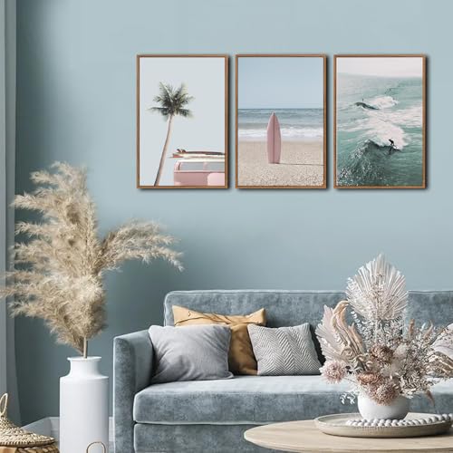 CHDITB Ocean Beach Framed Canvas Wall Art, Seaside Coastal Surfboard Decor - color: Beach, size: 24"L x 36"W