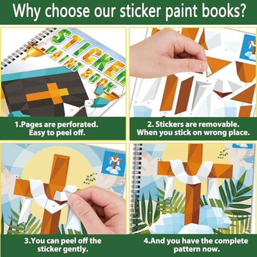 Omgouue 2PCS Bible Crafts for Kids Ages 4-8 Sticker Paint Books Includes Christian Jesus Angel Adam&Eve Theme Party Create 20 Pictures Sticker Sheets are Separate