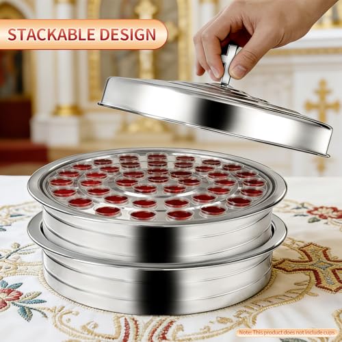 Stainless Steel Communion Tray with Lid - 40 Holes Church Communion Supplies Set, Stackable Worship Tray for Church Services, Weddings & Gatherings (Silver, Cups Not Included) - color: Silver Communion Tray
