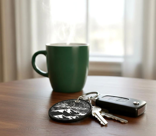 Ford Bronco Vintage Script Key Chain - color: Black/Topographic