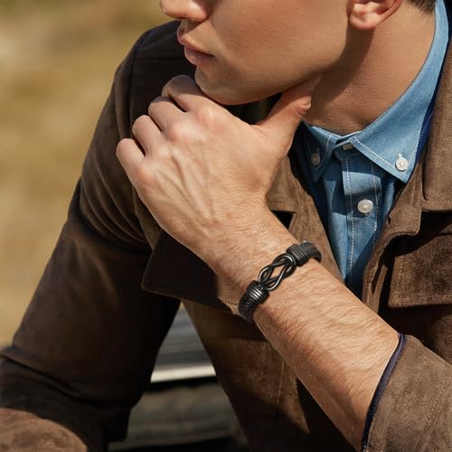 VNOX Men's Inspirational Mantra Engarved Handmade Braided Leather Adjustable Cuff Bangle Bracelet Encouragement Motivational Gift for Men - style: Black-Brown-Knot