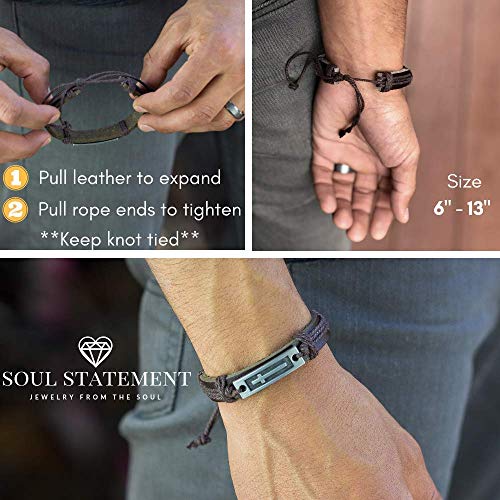 Men's Leather Cross Bracelet, Christian Bracelet for Teens and Men, Adjustable Faith Wristband for Everyday Wear, Confirmation Gifts for Teenagers - color: Black