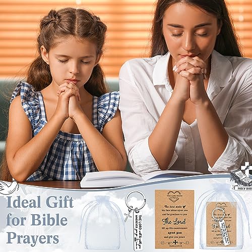 Siifert 50 Set Christian Cross Keychains Bulk Christian Keychain Bible Verse Religious Prayer Gifts for Women Men - color: Strip Style
