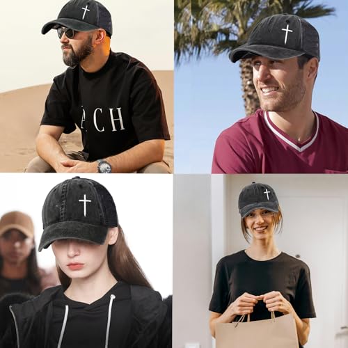 Black Baseball Cap Snapback hat for Men Flat Bill Hats for Men - color: Embroidered Cross