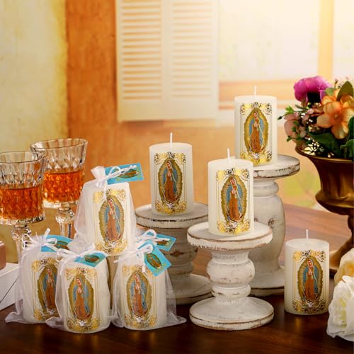 12 Set Virgen De Guadalupe Candle Virgin Mary 3" Mini Cirio Religiosos - style: Vintage Style