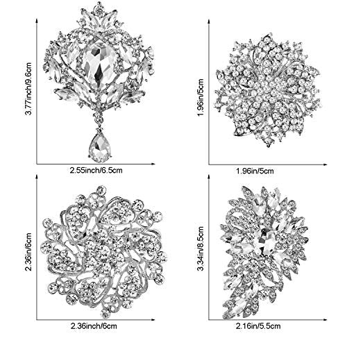 Geyoga 4 Pcs Crystal Rhinestone Brooches for Women Silver Diamond Pins
