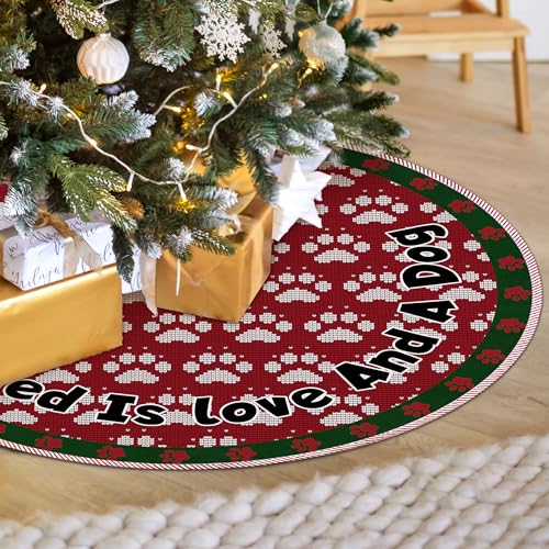 Red Dogs Christmas Tree Skirt, Cute Dogs Tree Skirt, Xmas Red and Green Buffalo Plaid Animal Christmas Tree Mat Gifts for Dog Lovers Home Party Holiday Indoor Decor, 36 Inch - color: Dog-2
