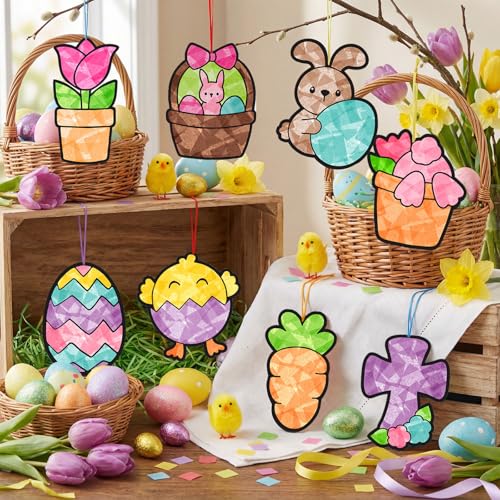 Eersida 32 Sets Easter Suncatcher Craft Kit, Easter Window Art Crafts DIY - style: Easter C