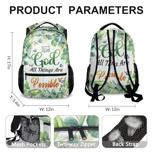 Christian Backpack for Kids Teens Girls Women, Floral School Backpacks for Kindergarten Elementary Middle College - color: Green