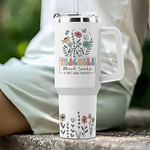 Insulated Teacher Coffee Mug - Stainless Steel 40oz Tumbler with Handle - Perfect for Christmas or Teacher Appreciation Gifts - color: Teacher 1
