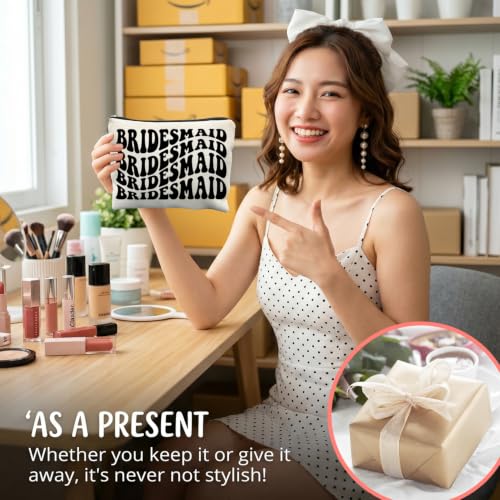 Bridesmaid Proposal Gifts Canvas Makeup Bag for Women Bestie - color: bridesmaid