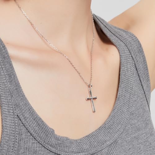Cross Necklace for Women, Handcrafted S925 Sterling Silver Pendant - color: Sterling Silver