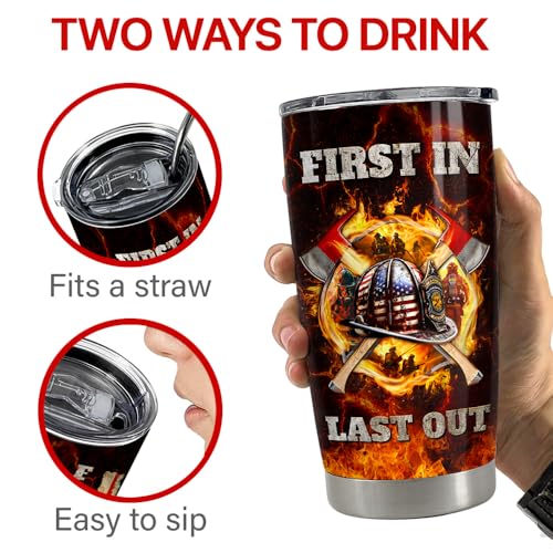 SANDJEST Firefighter Tumbler 20oz Stainless Steel Insulated Coffee Travel Mug Cup for Men Fireman Firefighters Gifts for Birthday Christmas Fathers Day - color: Firefighter