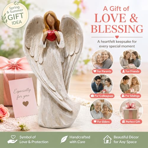 Hodao 8.75inch Resin Praying Angel Sculpture Figurine, with Hear - style: with heart
