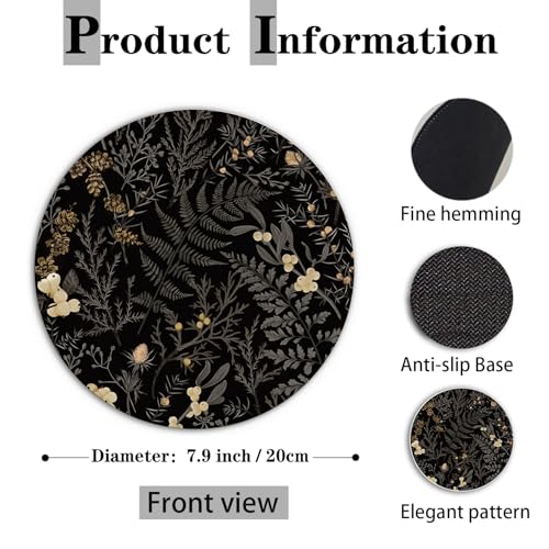 Dark Black Green Floral Plant Mouse Pad 7.9x7.9 Inch,Vintage Green Fern Leaves Botanical Cottagecore Mouse Pads for Wireless Mouse Computers Laptop Desk Accessories,Plant Desk Accessories - color: color 9