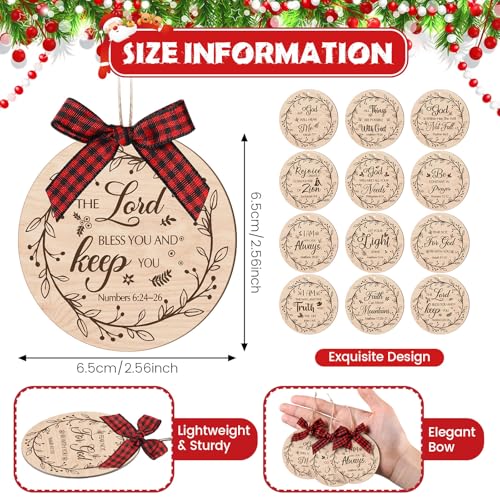 Soaoo 60 Pcs Christmas Bible Verse Ornament, Wood Christian Decor, Natural - color: Wood Color