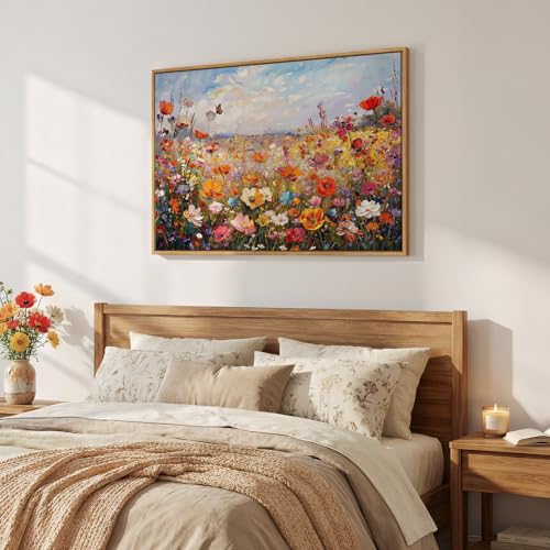 Framed Colorful Floral Landscape Wall Art for Living Room, 24x36 Inch - color: Multi & Colorful