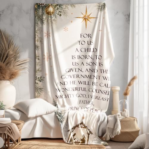 Vintage Christian Christmas Throw Blanket for Couch Bed 50x60 - color: Born