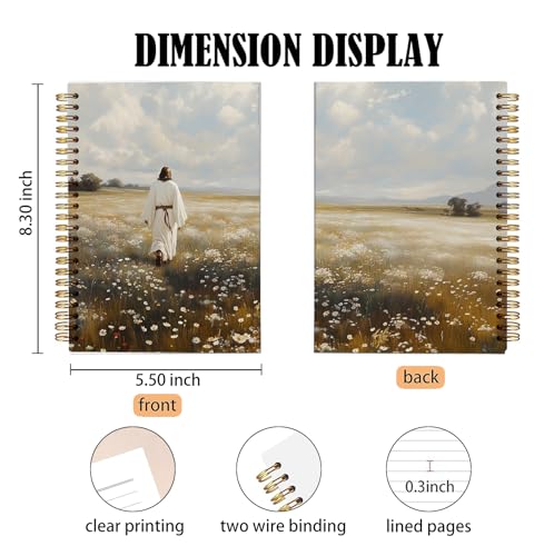 Christian Notebook – Jesus Walking in Peaceful Meadow – Religious Journal with Nature Artwork – Hardcover Faith Diary for Daily Writing, Spiral Bound 5.5x8.3 Inches - color: white-Jesus Walking in Peaceful Meadow