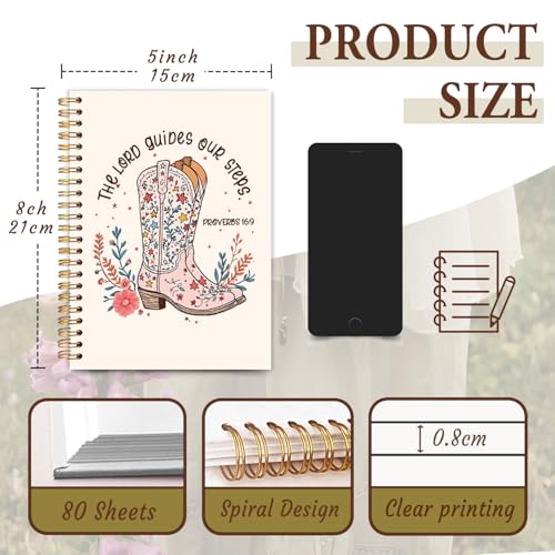 Western Christian Notebook Journal, Bible Verse Scripture Journal for Women, Western Office Supplies, Cowgirl Gifts for Women, Proverbs 16:9 Religious Spiral Notebook 5.5x8.3 Inch - color: The Lord Guides our Steps
