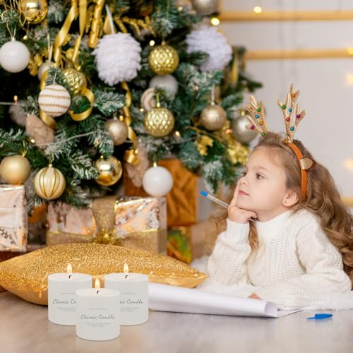 3" x 3" Hand-Poured Unscented White Pillar Candles, Dripless Candles Set of 3, Smokeless, Clean Burning, Approx 40 Hours Burn Time, Wedding, Dinner, Christmas and Home Decor