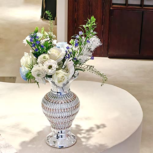 Silver Ceramic Flower Vase with Rhinestones, 12-Inch Home Decor - style: 30cm Silver-Rhinestones