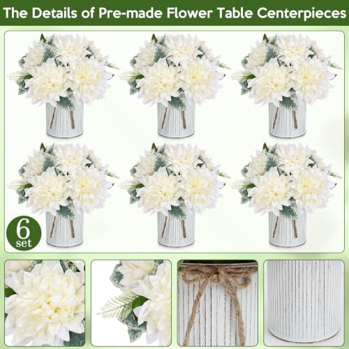 6 Set Pre-Made Flower Table Centerpieces (White, 6 X Dahlias Table Centerpieces) - color: White, size: 6 X Dahlias Table Centerpieces