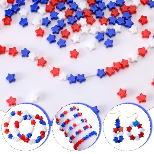 UPINS 1200Pcs Patriotic Red White Blue Star Beads for 4th of July DIY Craft - color: Multicolor Star Shape for Independence Day
