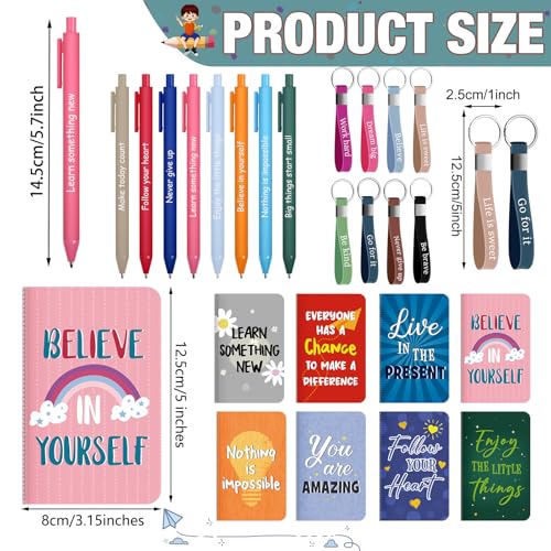 PerKoop 48 Pcs Inspirational Gifts Bulk Employee Motivational Notepads Positive Ballpoint Pens Keychains Set Staff Coworker Appreciation Gifts for Teachers Women Office Party Favor Supplies - style: Colorful