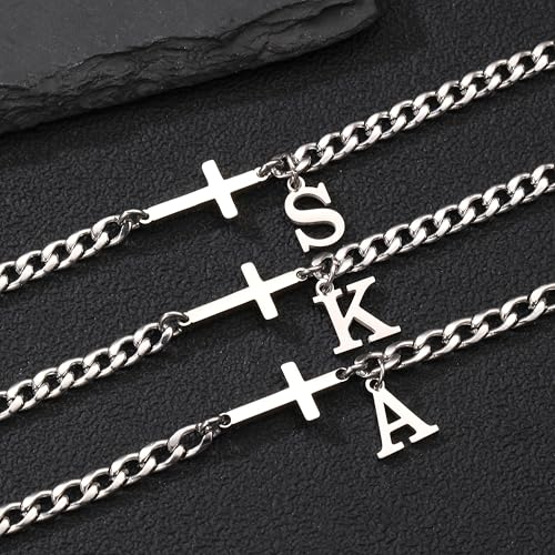 Cross Bracelets for Men Initial A - Z Faith Cross Bracelets Gifts - color: Silver J