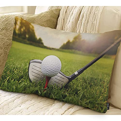 EKOBLA Golf Club Pillow Cases Sport Lover White Golf Ball Course Grassland Green Waist Lumbar Cotton Linen Home Living Room Decorative Throw Pillow Covers Cushion Cover 12x20 Inches - color: Multi-bs03