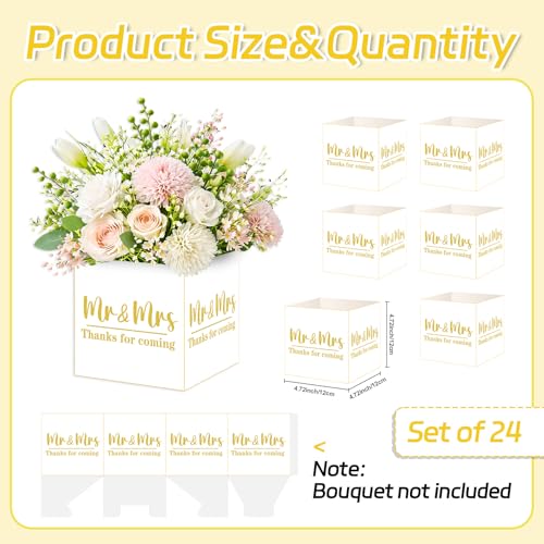 Cinrobiye 24 Pcs Wedding Centerpieces for Tables, Mr & Mrs Centerpiece Boxes for Wedding Reception Decorations, Bridal Shower, Engagement Party, Baby Shower, Wedding Favor and Table Decor - color: White2