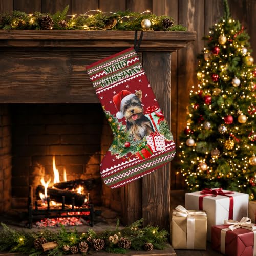 Yorkshire Terrier Red and Green Christmas Stockings 16 Inch - color: Christmas22
