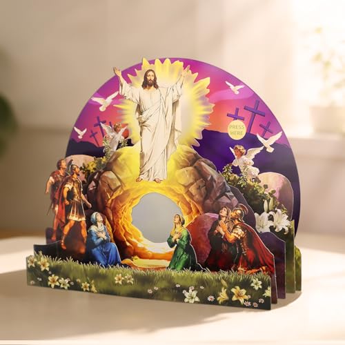 FaCraft He is Risen Card, Jesus Resurrection 5-Layer Musical Easter Cards Religious, with Light & Music, with Envelope & Seal, for Sympathy Baptism Confirmation Get Well Encouragement Birthday - color: 00-He is Risen