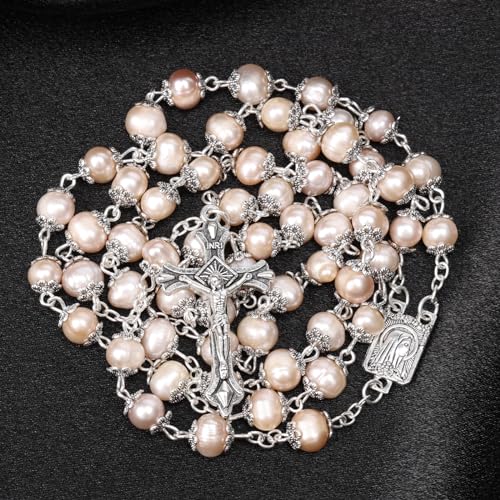 Rosary Beads Catholic for Woman - Natural Pink Real Pearl Rosary Beads