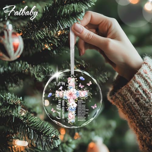 Fatbaby God Bless Baptized Glass Ornament 2026, Baptism Gifts for Girls Women Besitie Friend, Religious Easter Decorations, Cross Christening Gift for Goddaughter, Catholic Baptism Gift - color: God Bless Baptized