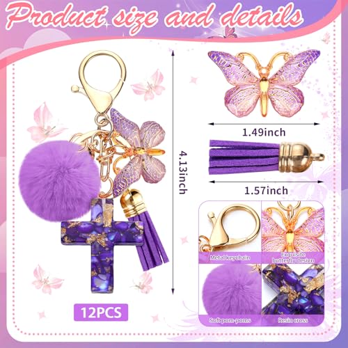 Sureio Cross Butterfly Bag Charm Keychain Christian Resin Gifts Bulk - style: Pompom