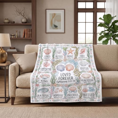 Christian Seashell Throw Blanket – Religious Gifts for Women Girls - color: Tk048, size: 80"x60"