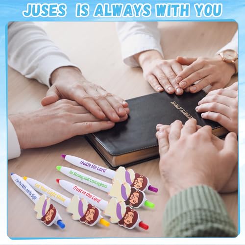 50 Pcs Christian Jesus Pens Bible Verse Pens Little Jesus Figures Ballpoint Pen Black Ink Pen Christmas Inspirational Quotes Scripture Religious Pen for Classroom Prizes Church Christmas Easter Gift