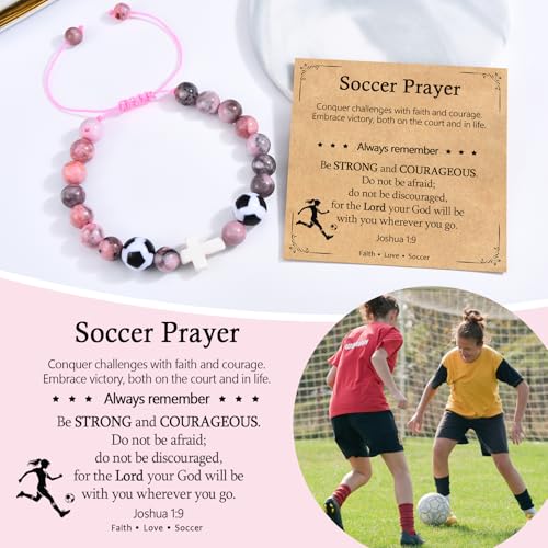 Baseball/Basketball/Soccer/Softball/Volleyball Bracelet for Girls Women- Cross Charm Beaded Bracelets, Christmas Birthday Easter Graduation Gifts for Daughter Granddaughter Niece Sister Coach - style: Soccer