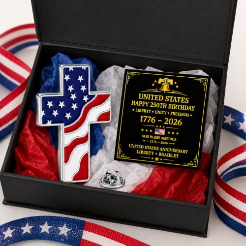 Cross Pin for Women Christian Lapel Brooch Religious Faith Jewelry - color: C1:silver american flag