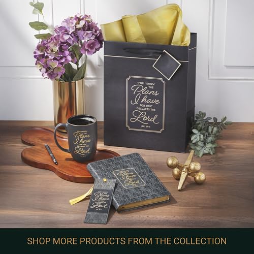 Christian Art Gifts Large Scripture Coffee Mug for Men, Women & Grads - color: Know the Plans/Charcoal & Gold