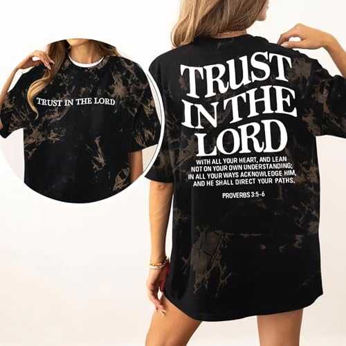 Trust in The Lord Christian Shirts God Faith Religious T Shirts Oversized Jesus Tshirt Women Bible Verse Tee Tops - color: Black, size: XX-Large