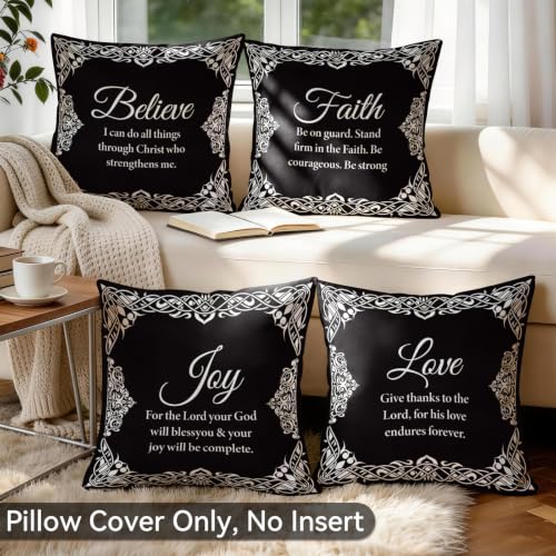 Black White Bible Verse Pillow Covers Set of 4, 18x18 Vintage Decor - color: Bible Verses 02, size: 18" x 18" (Pack of 4)